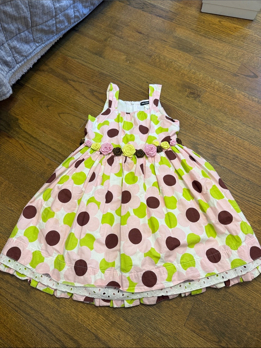 Toddler Pink Polka Dot Floral Rosette Party Dress